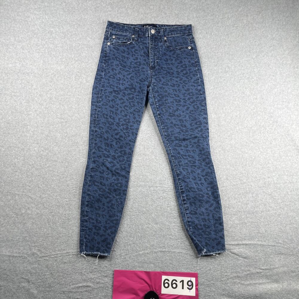 Gap Denim Leggings Cheetah Print Women’s Size 26P Blue Distressed Petite
